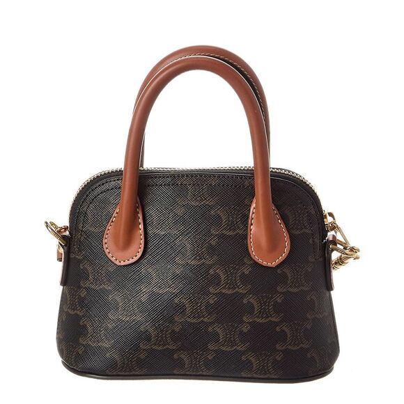 Celine Honorine Mini Triomphe Canvas & Leather Satchel, Brown - Picture 2 of 4